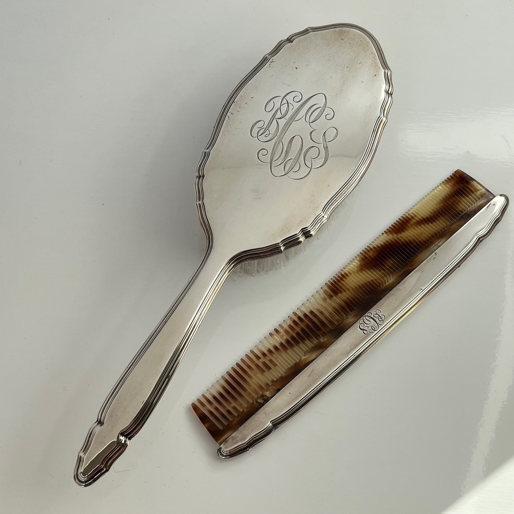 Vintage Sterling Silver Vanity Set R & B Co. Monogram BCS Hairbrush & Comb